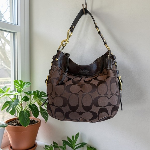 Coach Handbags - Y2K Coach Zoe Signature Brown Canvas Leather Hobo Shoulder Bag 12674  Brass